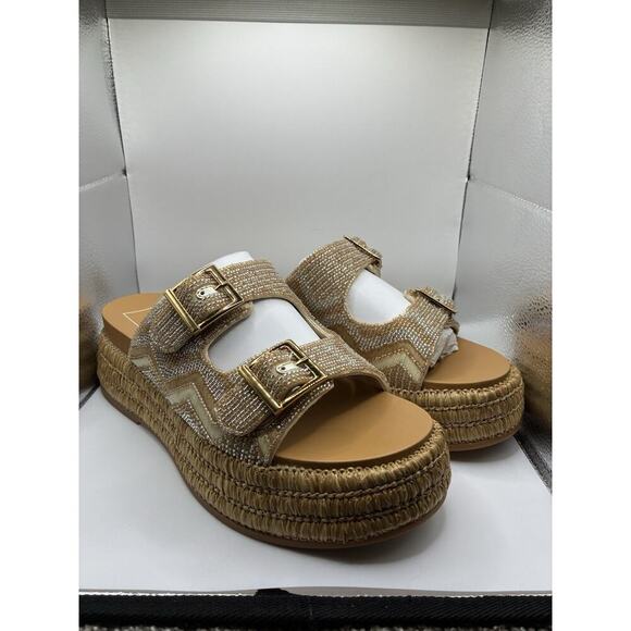 Dolce Vita 9 Wixie Beaded Strap Platform Sandal Espadrille Nuetral Glam Boho - Picture 2 of 8